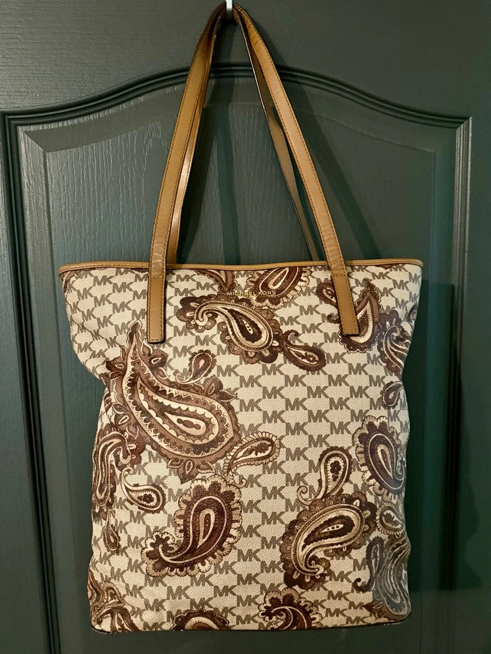 Michael Kors Cream and Brown Paisley Logo Tote